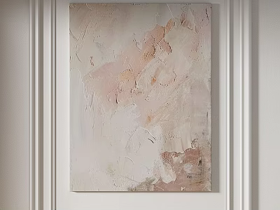 Abstract Painting With Soft Pink Beige White Tones Textured Thick Brushstrokes On White Wall 3d model