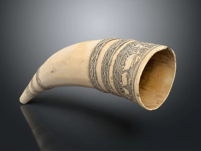 Handcrafted Musical Instrument And Art Supplies Featuring Carved Horn Intricate Patterns 3d model