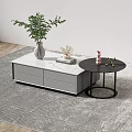 Modern Coffee Table With Marble Top Gray Drawers And Small Round Side Table 3d model