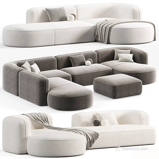 Modern Modular Sectional Sofa With Ottoman Soft Pillows And Plush Fabric 3d model 