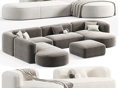 Modern Modular Sectional Sofa With Ottoman Soft Pillows And Plush Fabric 3d model
