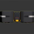 Modern Black And Yellow Electronic Speakers With Colorful Ring Lights And Central Control Panel