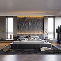 Modern Bedroom Interior Design With Headboard Wall Built in Lighting Large Bed Gray Rug Windows