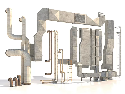 Industrial Pipe System Featuring Metal Structures And Mechanical Equipment Framework 3d model