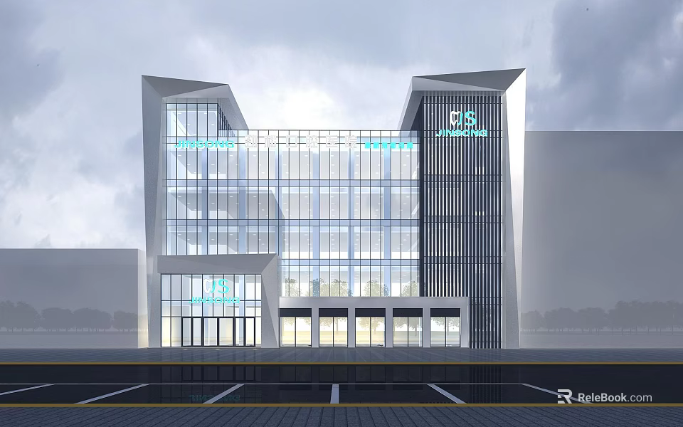 Modern Hospital Building Exterior With Glass Curtain Wall High Rise Structure And Entrance Area 3d model 