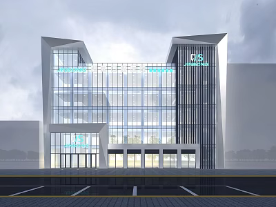 Modern Hospital Building Exterior With Glass Curtain Wall High Rise Structure And Entrance Area 3d model