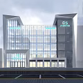 Modern Hospital Building Exterior With Glass Curtain Wall High Rise Structure And Entrance Area