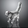 White Cat Figurine 3D Model With Detailed Fur Standing On Black Surface