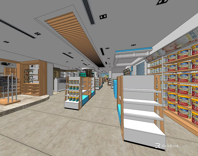 Specialty Store Interior With Organized Shelves Spacious Aisles And Product Displays 3d model 