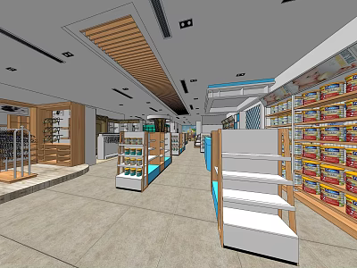 Specialty Store Interior With Organized Shelves Spacious Aisles And Product Displays 3d model