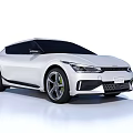 White Electric Car With Sleek Design Green Accented Wheels Modern Front Fascia