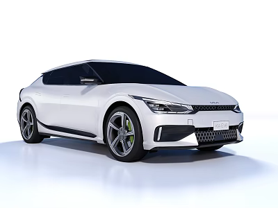 White Electric Car With Sleek Design Green Accented Wheels Modern Front Fascia 3d model