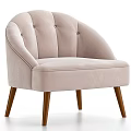 Light Pink Velvet Sofa Stool With Button Tufted Arched Backrest And Wooden Legs