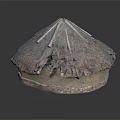 Traditional Round Thatch Roof Structure Model With Earthen Base And Straw Details 3d model
