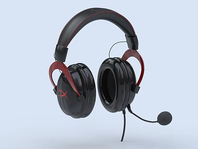 Black And Red Wired Headphones With Microphone For Audio Communication And Playback 3d model