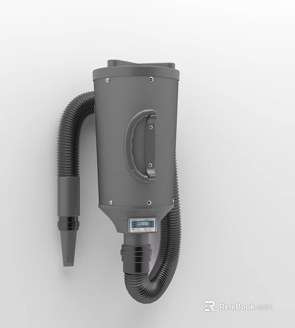Gray Industrial Vacuum Cleaner With Flexible Hose Handle And Control Panel 3d model 