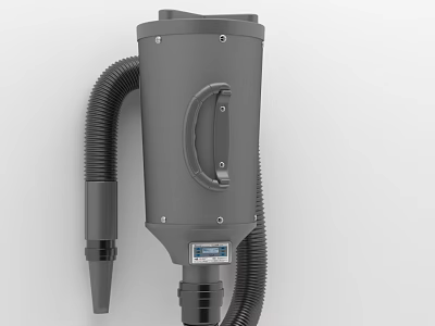 Gray Industrial Vacuum Cleaner With Flexible Hose Handle And Control Panel 3d model