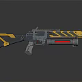 Futuristic Mechanical Weapon With Yellow Gray Body And Red Accent Details