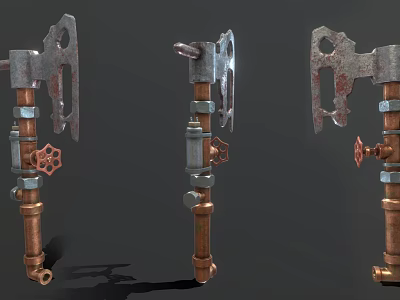 Rusted Metal Pipe Fixtures With Valves Bolts And Industrial Design 3d model