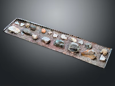 Rustic Wooden Display Tray with Various Colored Stones and Natural Minerals 3d model