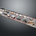 Rustic Wooden Display Tray with Various Colored Stones and Natural Minerals