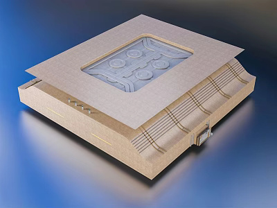Light Colored Square Structure With Transparent Cover Circular Elements And Striped Texture 3d model