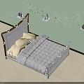 Stylish Double Bed 3D Model With Cozy Bedding And Minimalist Wall Design 3d model