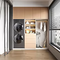 Modern Balcony Cabinet Design with Washing Machine Dryer Hanging Clothes Storage in Contemporary Balcony Space