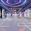 Modern Fitness Gym With Neon Lights Boxing Area Spacious Interior And Workout Equipment