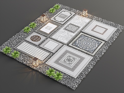 New Chinese Style Paving Garden Paving Floor Paving Setches Landscape Square Paving Courtyard Paving Courtyard Tiles 3d model