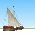 Traditional Wooden Sailboat with White Canvas Sail Flag and Docked at Pier Under Blue Sky