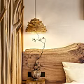 Hotel Guest Room Interior With Two Beds Wooden Ceiling Flooring And Decorative Painting
