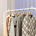 Modern White Clothes Rack With Hanging Clothes Handbag And Storage Boxes In Cozy Room