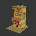 Two Story Coffee Shop Building Model With Yellow Exterior Red Tiled Roof And Signboard