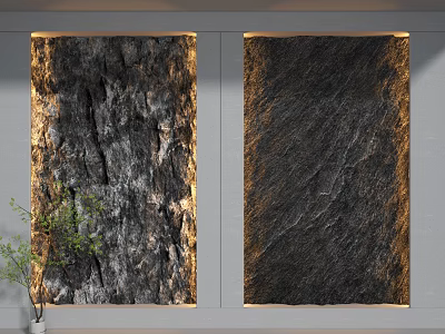 Dark Textured Background Wall with Ambient Lighting and Green Plant 3d model