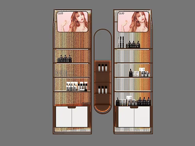 Elegant Modern Double sided Multi layer Display Shelves With Skincare Products And Posters 3d model
