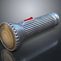 Sleek Silver Metal Flashlight With Red Switch And Reflective Surface Design 3d model