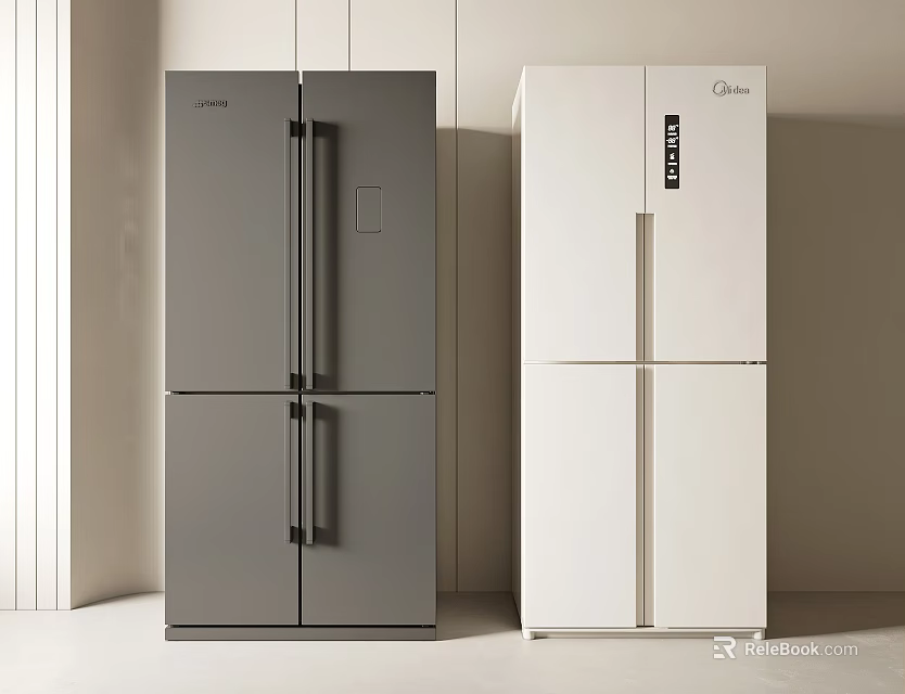 Midea Gray And White French Door Refrigerators With Modern Sleek Design 3d model 