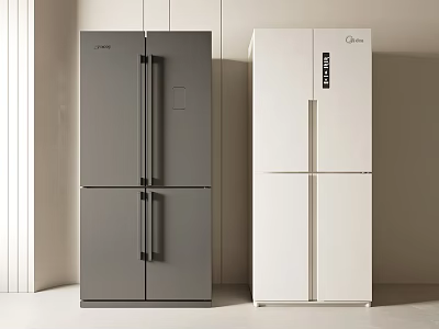 Midea Gray And White French Door Refrigerators With Modern Sleek Design 3d model