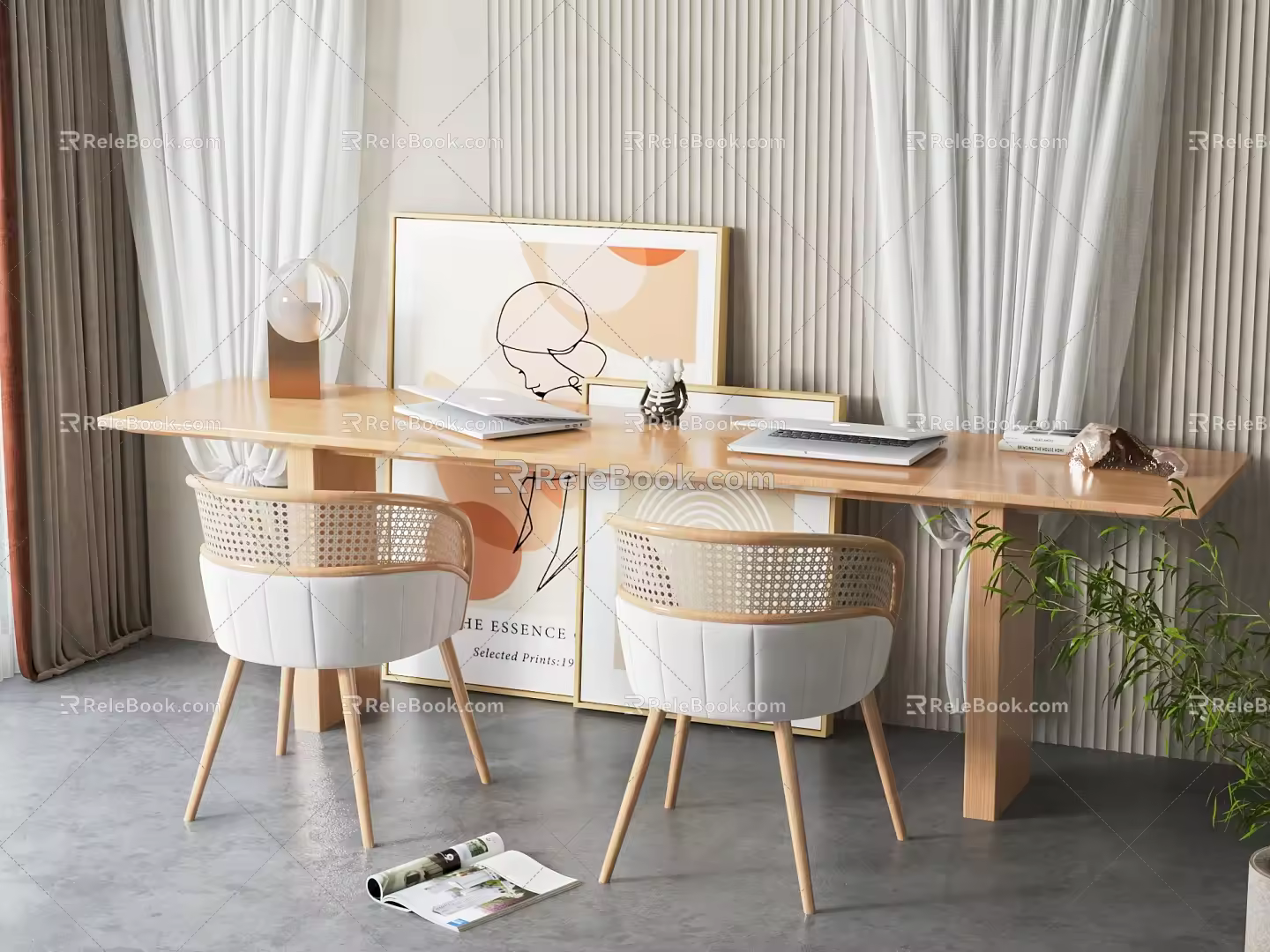 Modern dining table and chair combination desk and chair combination 3d model