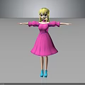 3D Cartoon Character With Blonde Hair Pink Dress Blue Shoes And Outstretched Arms