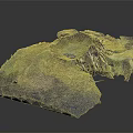3D Mountainous Terrain Model With Green Vegetation Blue Water And Detailed Topographic Features