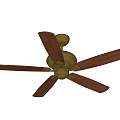 Elegant Ceiling Fan With Wooden Blades And Golden Decorative Base For Home