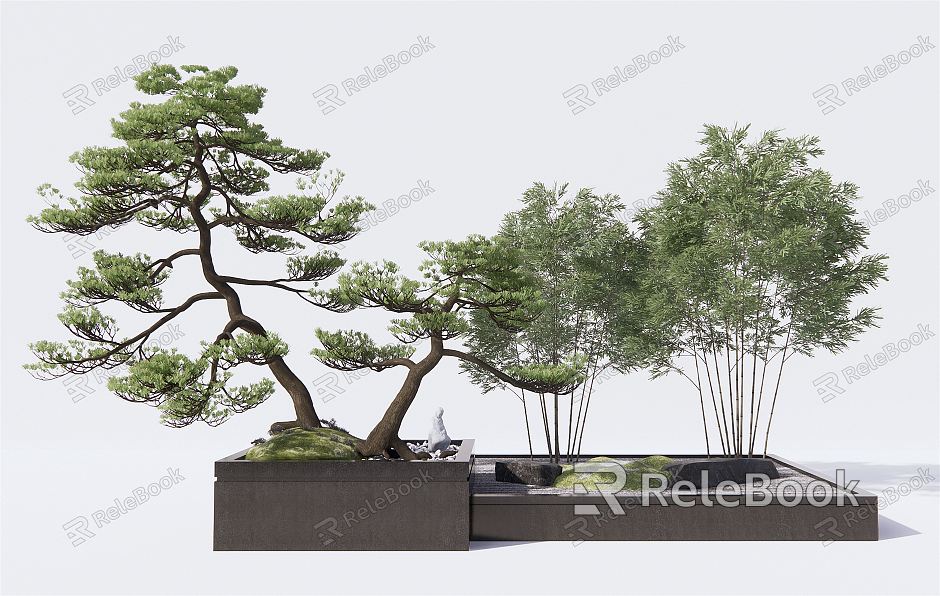 New Chinese style landscape sketch bamboo pine tree landscape sketch courtyard landscape rockery stone model