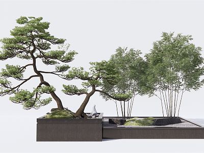 New Chinese style landscape sketch bamboo pine tree landscape sketch courtyard landscape rockery stone model