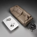 Modern Sofa And Coffee Table Set With Brown White Upholstery Pillows And Side Tables