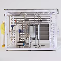 Advanced Industrial Equipment with Transparent Enclosure Internal Pipes Metal Structures and Person Inspecting