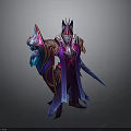 Fantasy Mythical Character Wearing Purple Blue Robe With Sword Sharp Ears Ornate Design