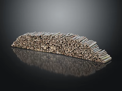 Textured Wood and Stone Stacked in Curved Shape with Reflection on Black Background 3d model