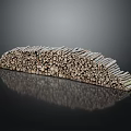 Textured Wood and Stone Stacked in Curved Shape with Reflection on Black Background